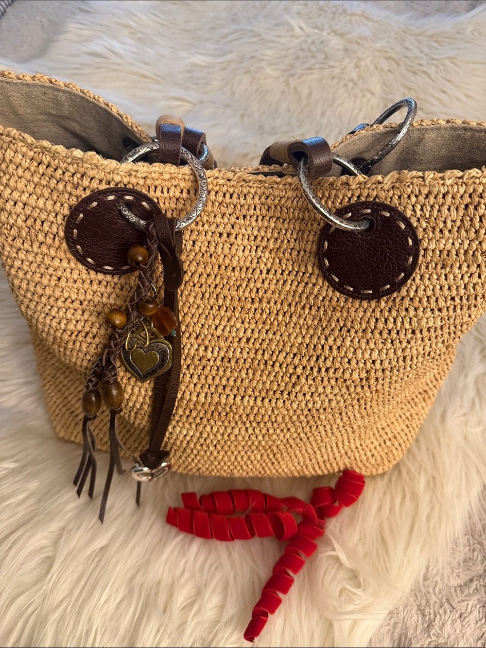 Brighton Woven Straw Tote Bag with Brown Leather and Brass Accents🔥